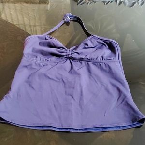 Lands End tankini navy blue size 10 R bra top with drawstring center top